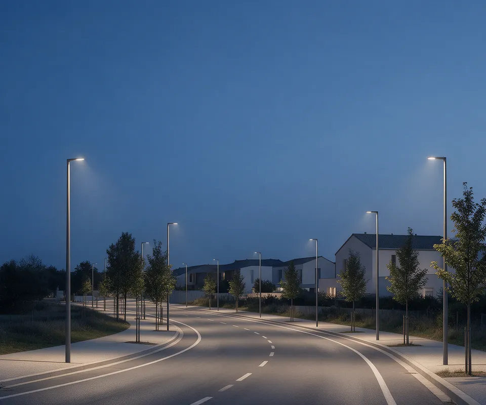 Imagen ilustrativa de una carretera iluminada y su trazado.